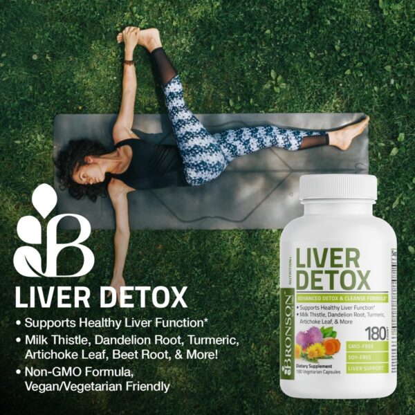 Bronson Liver Detox Advanced Detox & Cleansing Formula Supports Health Liver Function with Milk Thistle, Dandelion Root, Turmeric, Artichoke Leaf & More, Non-GMO, 60 Vegetarian Capsules - Image 3