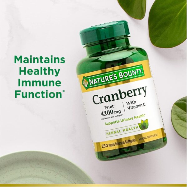 Nature's Bounty Cranberry 4200mg With Vitamin C, Urinary Health & Immune Support, Cranberry Concentrate, 250 Rapid Release Softgels - Image 4