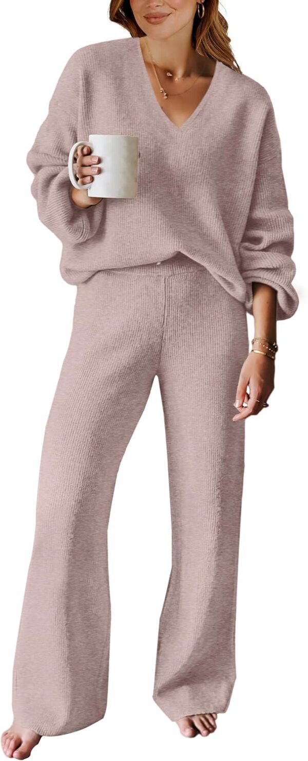 ANRABESS Women 2 Piece Outfits Sweater Lounge Sets Long Sleeve Cable Knit Pullover and Wide Leg Pants Tracksuit Matching Set