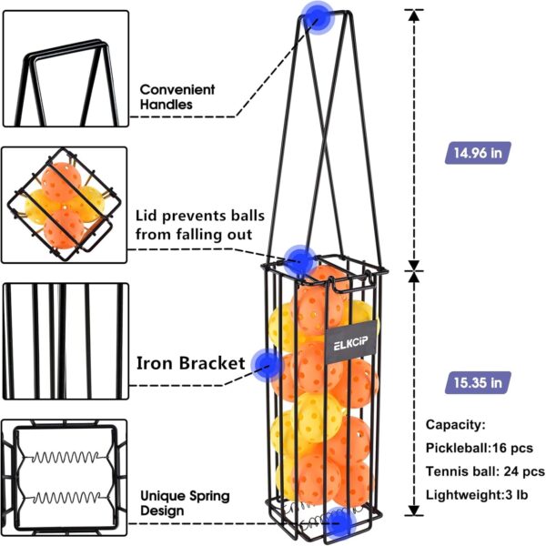 Portable Pickleball & Tennis Ball Collector - Pickleball Retriever Basket Carrier Gatherer Picker Hopper Container for Picking and Storage Training Tool for Ball - Image 2