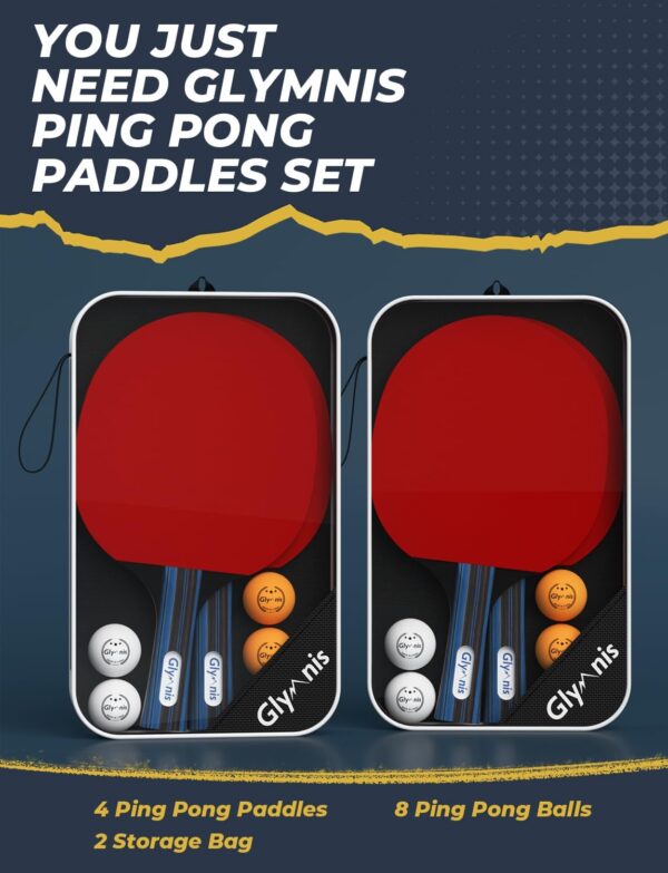 Glymnis Ping Pong Paddles Set Table Tennis Rackets with Balls, Storage Case for Indoor Outdoor Table Tennis Paddle Game Accessories - Image 5