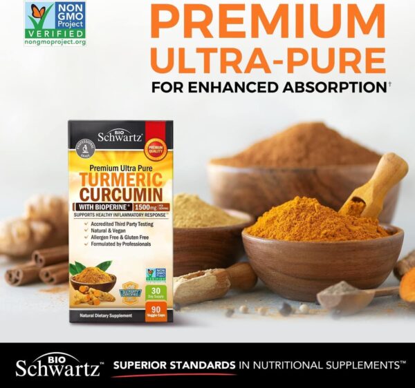 Turmeric Curcumin with Black Pepper Extract 1500mg - High Absorption Ultra Potent Turmeric Supplement with 95% Curcuminoids and BioPerine - Non GMO Turmeric Capsules for Joint Support - 90 Capsules - Image 2