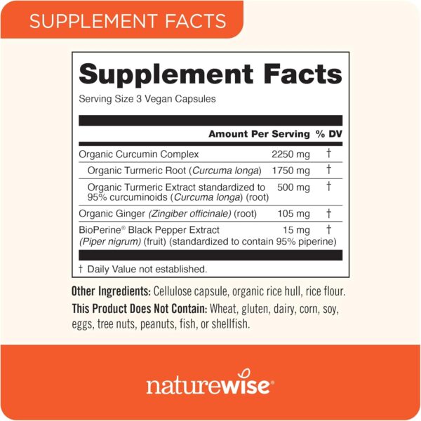 NatureWise Curcumin Turmeric 2250mg | 95% Curcuminoids & BioPerine Black Pepper Extract | Advanced Absorption for Joint Support [2 Month Supply - 180 Count] - Image 3