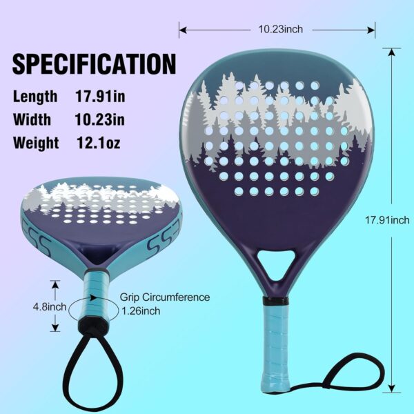 Padel Racket Carbon and Fiberglass Surface and EVA Memory Foam Core for Kids, Junior, Adult - Image 2