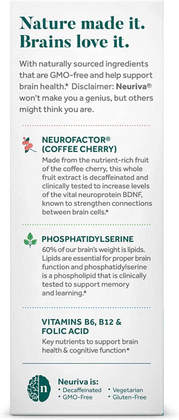 NEURIVA Plus Brain Supplement for Memory and Focus Clinically Tested Nootropics for Concentration for Mental Clarity, Cognitive Enhancement Vitamins B6, B12, Phosphatidylserine 30 Capsules - Image 14