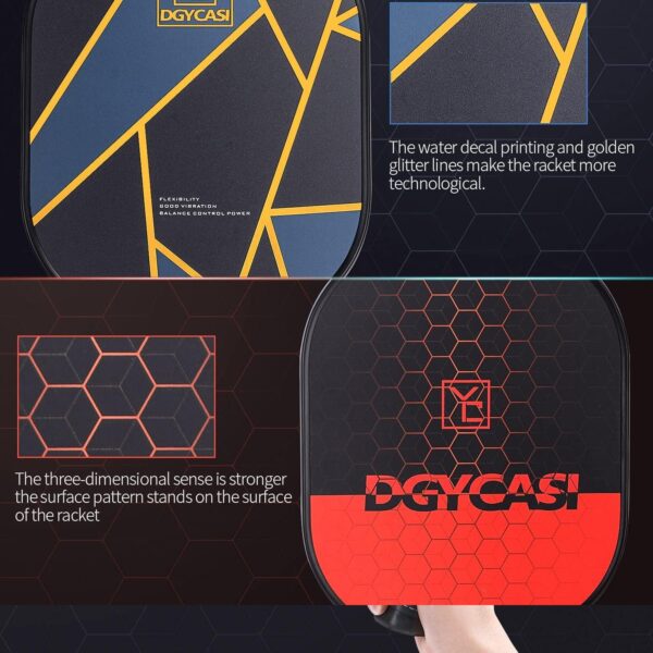 YC DGYCASI Graphite Pickleball Paddles Set of 2, 2024 USAPA Approved, Carbon Fiber Surface (CHS), Polypropylene Honeycomb Core, Anti-Slip Sweat-Absorbing Grip, 4 Pickleball, Portable Carry Bag - Image 7