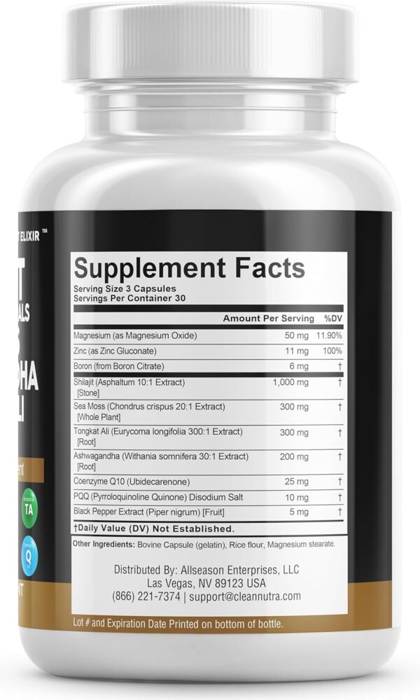 Clean Nutraceuticals Shilajit Supplement 10,000mg with Sea Moss 6000mg, Ashwagandha 6000mg, Tongkat Ali, Boron, Magnesium - Fulvic Acid Capsules for Men - 90 Count - Image 4