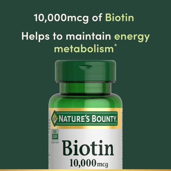 Nature's Bounty Biotin, Supports Healthy Hair, Skin and Nails, 10,000 mcg, Rapid Release Softgels, 120 Ct - Image 3