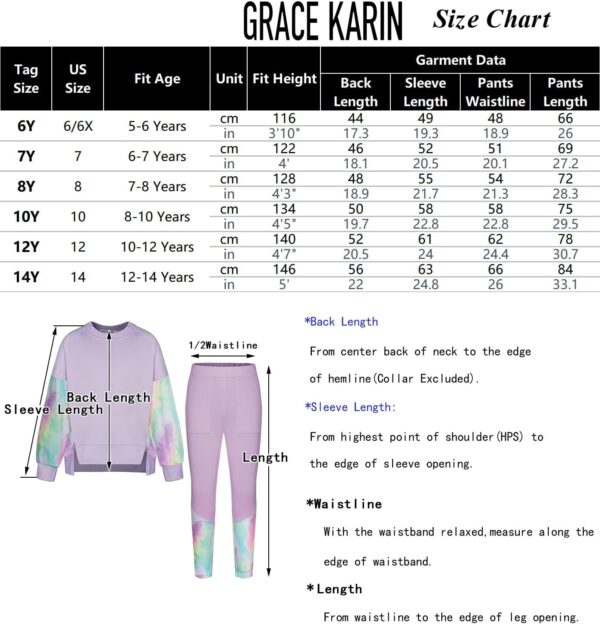 GRACE KARIN Girls Fall Outfits Fashion Sweatshirt Sweapants 2 Piece Tracksuit Clothes Leggings Clothing Set Size 5-14 - Image 6