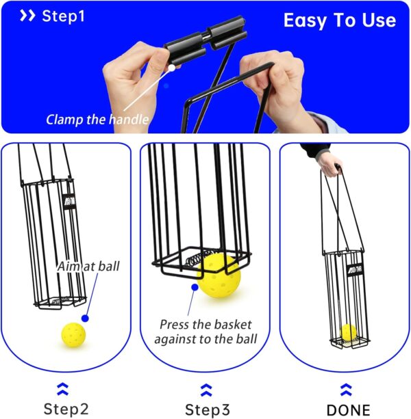 Portable Pickleball & Tennis Ball Hopper Basket Picker Upper,Tennis Hopper Basket with Handle for Easy Pickup,Tennis Ball Basket Pickup Hopper for Picking and Storage Training Tool for Ball - Image 5