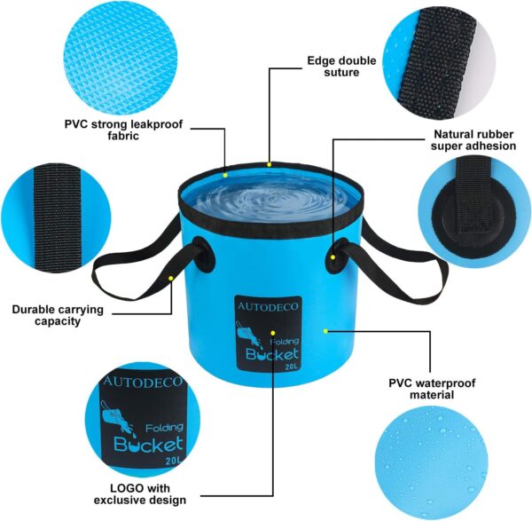 AUTODECO 2 Pack Collapsible Bucket 5 Gallon Container Folding Water Bucket Portable Wash Basin for Outdoor Travelling Camping Fishing Gardening Car Washing 20L - Image 3