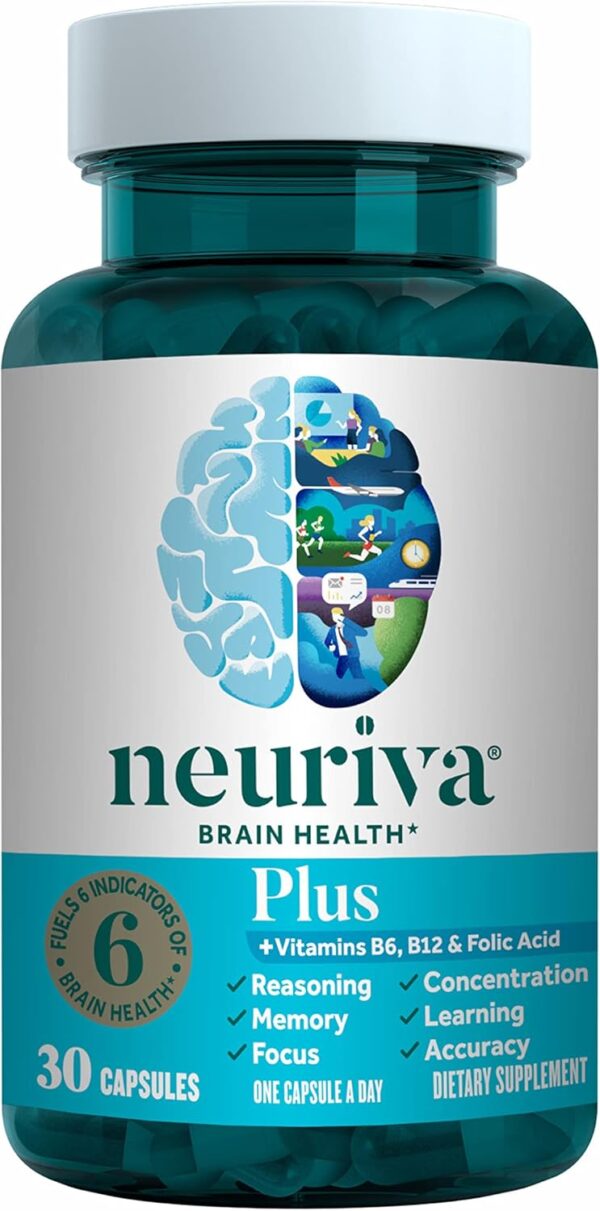 NEURIVA Plus Brain Supplement for Memory and Focus Clinically Tested Nootropics for Concentration for Mental Clarity, Cognitive Enhancement Vitamins B6, B12, Phosphatidylserine 30 Capsules - Image 18