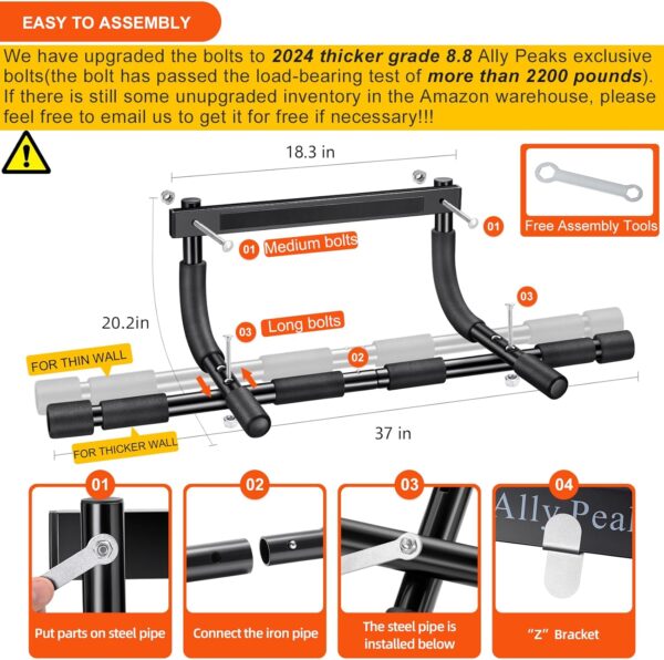 Ally Peaks Pull Up Bar for Doorway | Thickened Steel Max Limit 440 lbs Upper Body Fitness Workout Bar| Multi-Grip Strength for Doorway | Indoor Chin-Up Bar Fitness Trainer for Home Gym Portable - Image 5