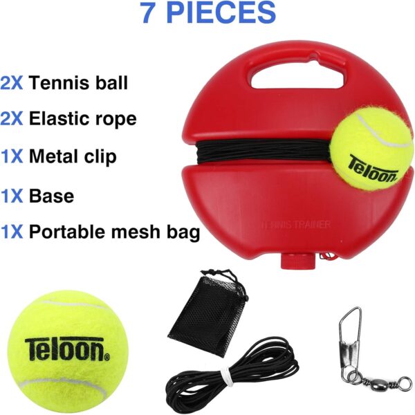 Teloon Solo Tennis Trainer Rebound Ball with String for Self Tennis Practice Training Tool for Adults or Kids Beginners with 2 String Balls Elastic and a Portable Mesh Bag - Image 7