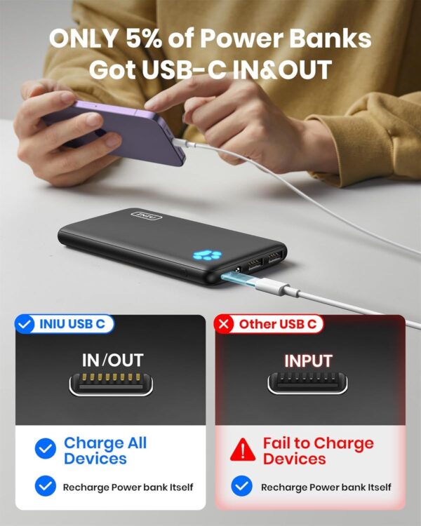 INIU Portable Charger, Slimmest 10000mAh 5V/3A Power Bank, USB C in&out High-Speed Charging Battery Pack, External Phone Powerbank Compatible with iPhone 16 15 14 13 12 Samsung S22 S21 Google iPad etc - Image 5