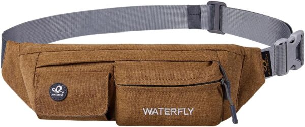 WATERFLY Fanny Pack for Women Men Water Resistant Small Waist Pouch Slim Belt Bag with 4 Pockets for Running Travelling Hiking Walking Lightweight Crossbody Chest Bag Fit All Phones…