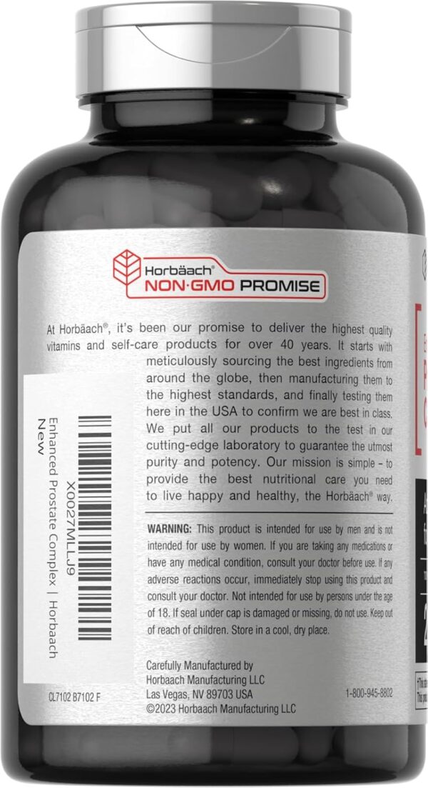 Horbaach Prostate Supplement for Men | 200 Capsules | Enhanced Complex with Saw Palmetto, Pygeum, Stinging Nettle | Non-GMO and Gluten Free - Image 3