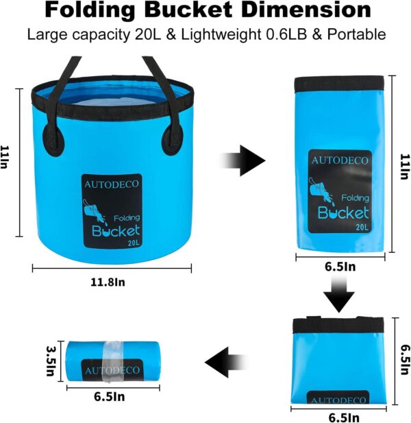 AUTODECO 2 Pack Collapsible Bucket 5 Gallon Container Folding Water Bucket Portable Wash Basin for Outdoor Travelling Camping Fishing Gardening Car Washing 20L - Image 2