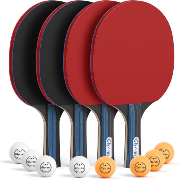 Glymnis Ping Pong Paddles Set Table Tennis Rackets with Balls, Storage Case for Indoor Outdoor Table Tennis Paddle Game Accessories