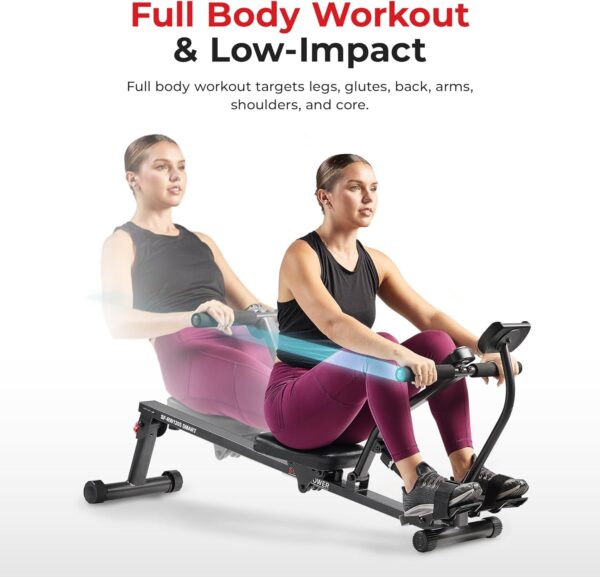 Sunny Health & Fitness Compact Adjustable Rowing Machine with 12 Levels of Resistance for Complete Body Workouts and Optional Free SunnyFit App Enhanced Connectivity - Image 2