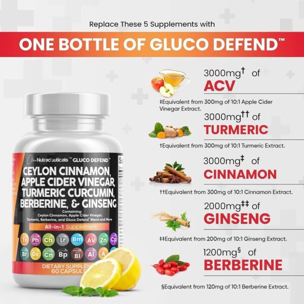 Clean Nutraceuticals Ceylon Cinnamon 3000mg Turmeric 3000mg Apple Cider Vinegar 3000mg Ginseng 2000mg Berberine 1200mg Plus Bitter Melon Gymnema Milk Thistle Fenugreek - Image 4