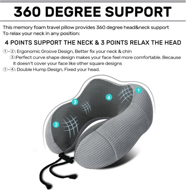 Neck Pillow Airplane-2 Pack Memory Foam Travel Pillow, Soft & Support Travel Neck Pillow for Travelling, Sleeping Rest, Car, Train and Home Use (Grey&Yellow) - Image 2