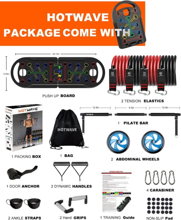 HOTWAVE Portable Exercise Equipment with 16 Gym Accessories.20 in 1 Push Up Board Fitness,Resistance Bands with Ab Roller Wheel,Full Body Workout at Home - Image 6