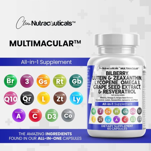 Clean Nutraceuticals Eye Health Vitamins with Bilberry 6000mg Lutein & Zeaxanthin 40mg Lycopene 40mg Resveratrol 3000mg Grape Seed Extract 6000mg Omega 3 4000mg Astaxanthin - Eye Vitamin - 60 Capsules - Image 6