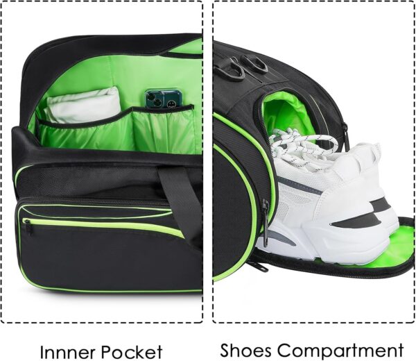 MATEIN Tennis Bag 6 Rackets, Large Protective Convertible Racquet Backpack with Shoes Compartment for Men Women, Sturdy Racket Bag with Cooler Pocket & Removeable Shoulder Strap for Sport Equipment - Image 4