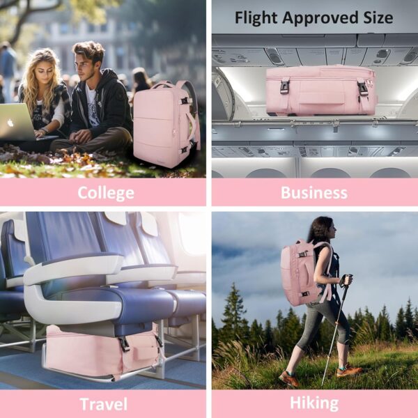 Taygeer Travel Backpack for Women, Carry On Backpack with USB Charging Port & Shoe Pouch, TSA 15.6inch Laptop Backpack Flight Approved, Nurse Bag Casual Daypack for Weekender Business Hiking, Pink - Image 9