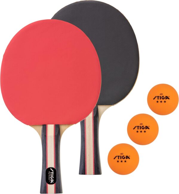 STIGA Performance 2 or 4 Player Table Tennis Set – USATT Approved Rackets and 3-Star Balls – 5-Ply Blade & Flared Handle – Perfect for Skill Development