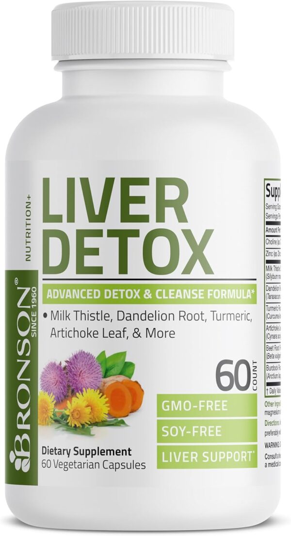 Bronson Liver Detox Advanced Detox & Cleansing Formula Supports Health Liver Function with Milk Thistle, Dandelion Root, Turmeric, Artichoke Leaf & More, Non-GMO, 60 Vegetarian Capsules - Image 5