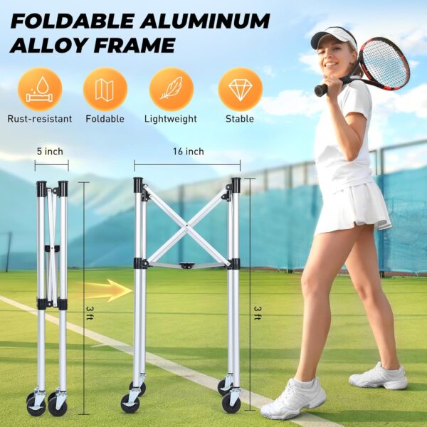 Rengue Tennis Ball Hopper, Portable Tennis Ball Basket for 150 Balls with Silent Wheels, Lightweight Aluminum Alloy Pickleball Ball Holder, Foldable Tennis Ball Cart for Practice, Training - Image 6