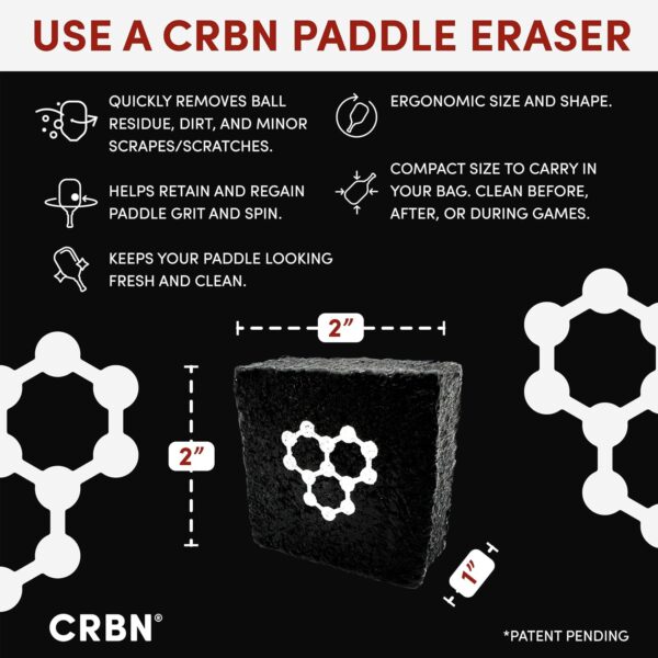 CRBN Pickleball Paddle Eraser, Best Carbon Fiber Pickle Ball Racket Cleaner, Fast & Easy Rubber Bar to Remove Ball Residue, Dirt, & Minor Scrapes/Scratches - Image 3