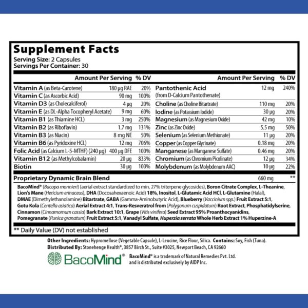 Stonehenge Health Dynamic Brain Supplement – New Formula with BacoMind for Memory Acquisition, Retention, & Recall with 40 Unique Nootropic: Choline, Phosphatidylserine, and Huperzine A - Image 7