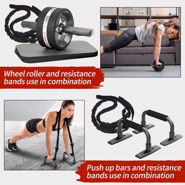 Ab Rollers Wheel Kit, Exercise Wheel Core Strength Training Abdominal Roller Set with Push Up Bars, Resistance Bands, Knee Mat Home Gym Fitness Equipment for Abs Workout - Image 5