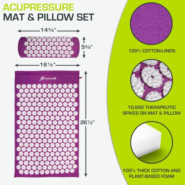 ProsourceFit Acupressure Mat and Pillow Set for Back/Neck Pain Relief and Muscle Relaxation - Image 2