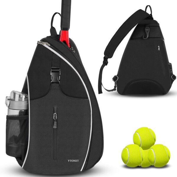 Ytonet Tennis Bag, Tennis Sling Backpack Crossbody Water Resistant for Men Women, Compatible for Pickleball Tennis Badminton Rackets