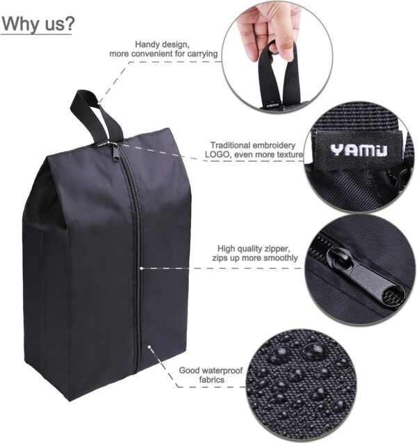 YAMIU Travel Shoe Bags Set of 4 Waterproof Nylon with Zipper for Men & Women, Black - Image 4