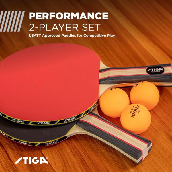 STIGA Performance 2 or 4 Player Table Tennis Set – USATT Approved Rackets and 3-Star Balls – 5-Ply Blade & Flared Handle – Perfect for Skill Development - Image 2