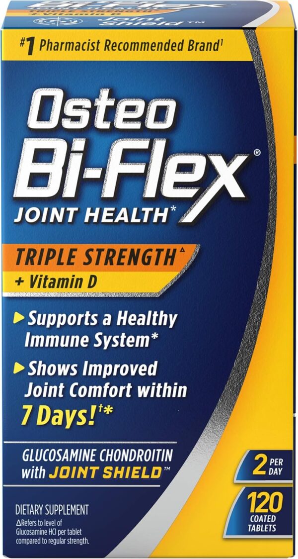 Osteo Bi-Flex Triple Strength with Vitamin D Glucosamine Chondroitin Joint Health Supplement, Coated Tablets, Red, 120 Count