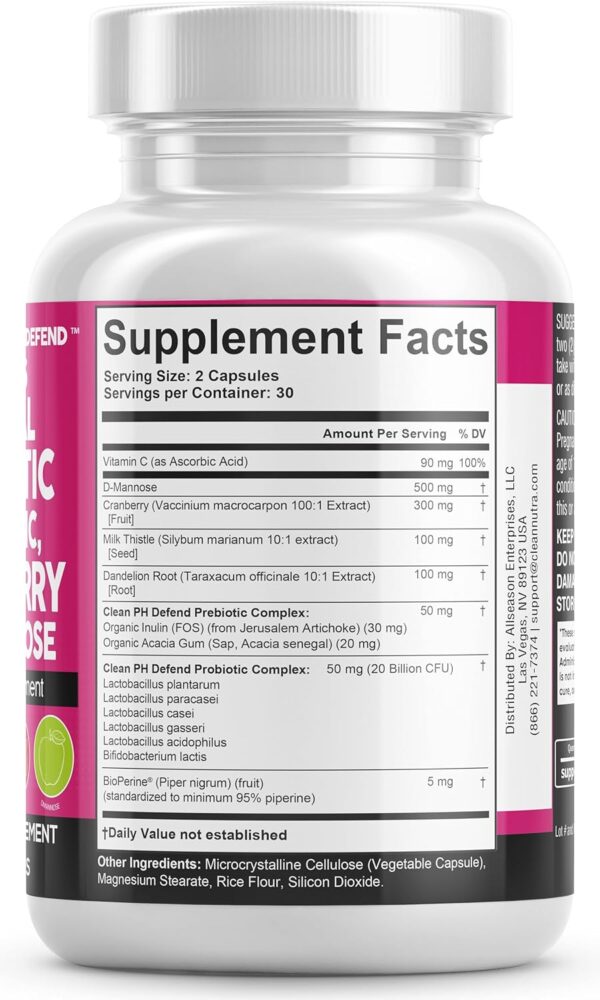 Clean Nutraceuticals Vaginal Probiotics for Women + Prebiotics 20 Billion Cranberry Pills 30,000mg w/D-Mannose 500 mg for Urinary Tract Health pH Balance - for Vaginal Health Supplements Pills - Image 7