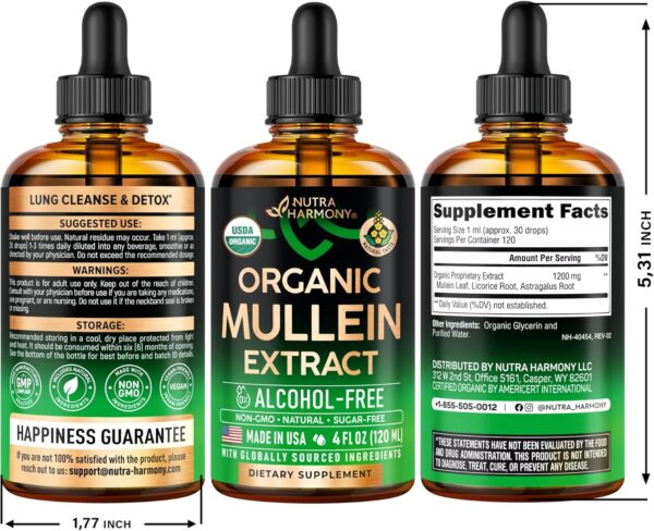 Mullein Drops for Lungs - USDA Organic Liquid - Mullein Leaf Extract Supplement - Made in USA - Lung & Bronchial Cleanse for Smokers - Respiratory Health Support - As Tincture, Tea, Pills - 4 fl oz - Image 9