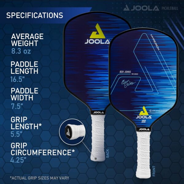 JOOLA Ben Johns Hyperion CAS Pickleball Paddle - Carbon Abrasion Surface with High Grit & Spin, Sure-Grip Elongated Handle, Pickle Ball Paddle with Polypropylene Honeycomb Core, USAPA Approved - Image 5