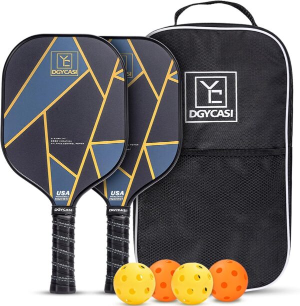 YC DGYCASI Graphite Pickleball Paddles Set of 2, 2024 USAPA Approved, Carbon Fiber Surface (CHS), Polypropylene Honeycomb Core, Anti-Slip Sweat-Absorbing Grip, 4 Pickleball, Portable Carry Bag