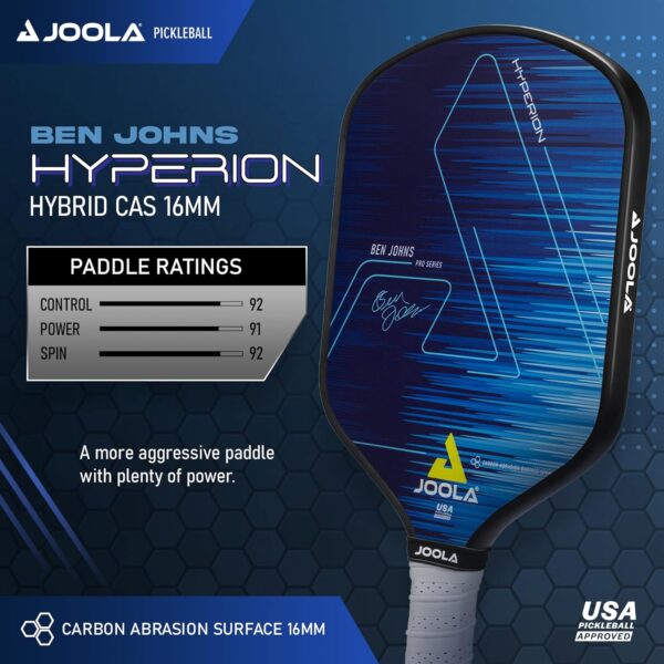 JOOLA Ben Johns Hyperion CAS Pickleball Paddle - Carbon Abrasion Surface with High Grit & Spin, Sure-Grip Elongated Handle, Pickle Ball Paddle with Polypropylene Honeycomb Core, USAPA Approved - Image 2