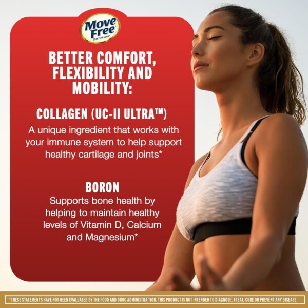 Move Free Ultra Triple Action Joint Support Supplement - Type II Collagen Boron & Hyaluronic Acid - Supports Joint Comfort, Cartiliage & Bones in 1 Tiny Pill Per Day, 64 Tablets (64 servings) - Image 3