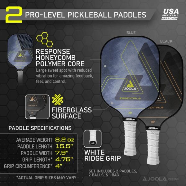 JOOLA Essentials Pickleball Paddles Set with Reinforced Fiberglass Surface and Honeycomb Polypropylene Core - Includes 2 Pickleball Rackets, 2 Pickleball Balls, and Sling Bag - Image 4