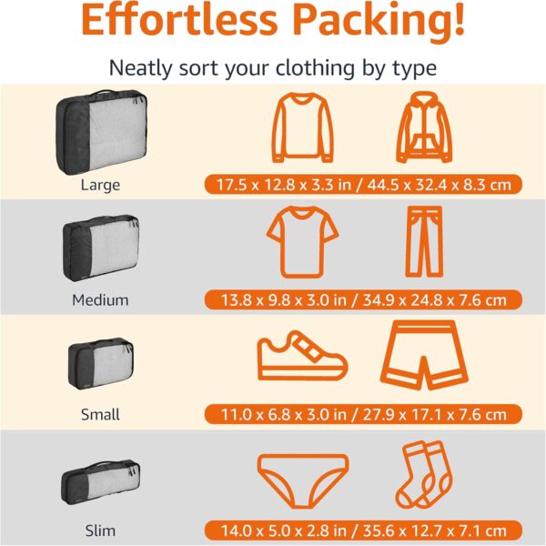 Amazon Basics 4 Piece Packing Durable Travel Organizer Mesh Zipper Cubes Set, Small, Medium, Large, Slim, Black - Image 3