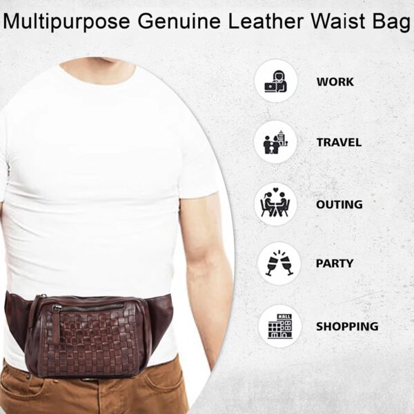 Genuine Leather Waist Bag Unisex, Waist Bag for Travel Trendy Casual Travelling Essentials Kept Bag Stylish, Durable, and Secure Travel Companion(VL-094-BROWN) - Image 5